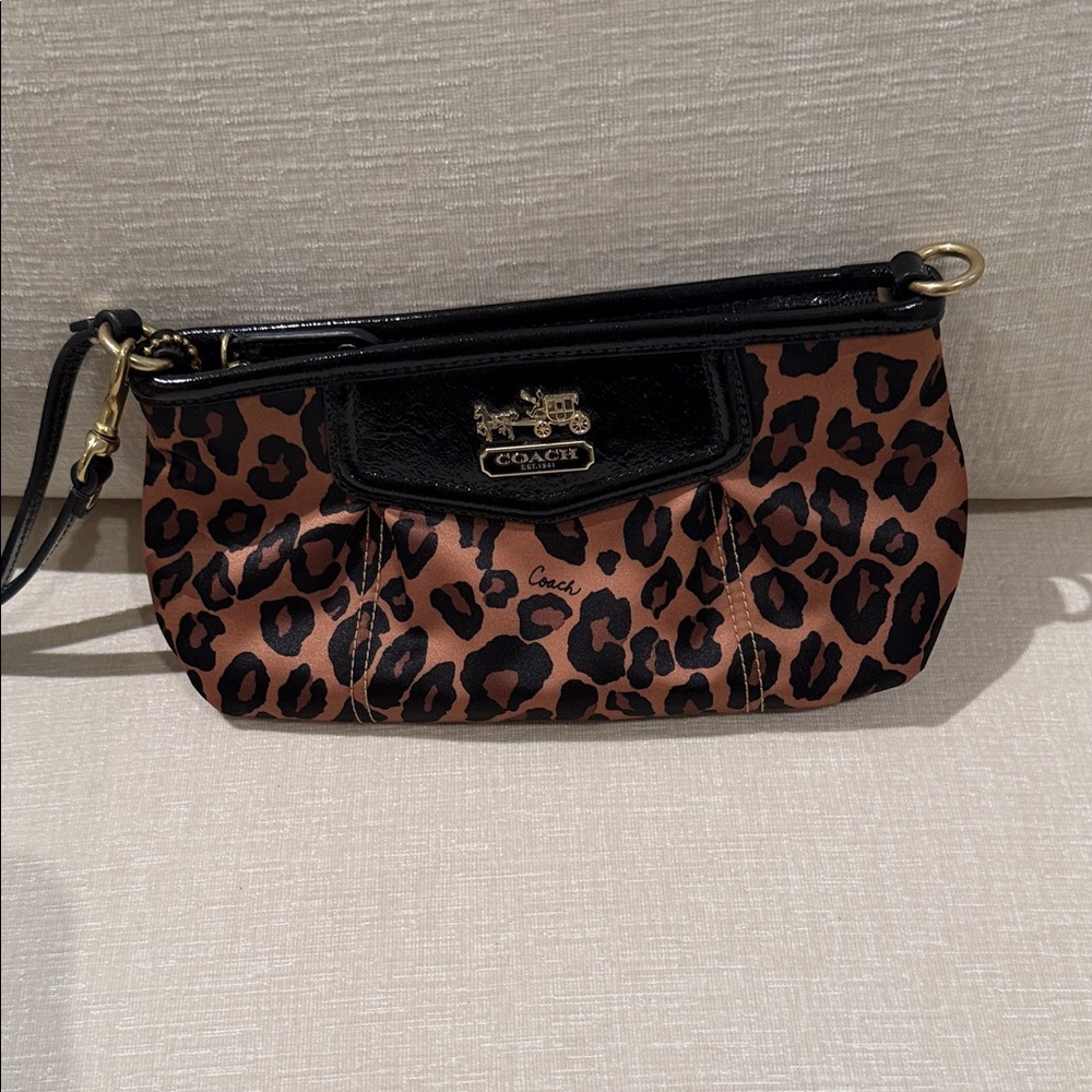 Coach Leopard-Print Wristlet Clutch in Brown and Black